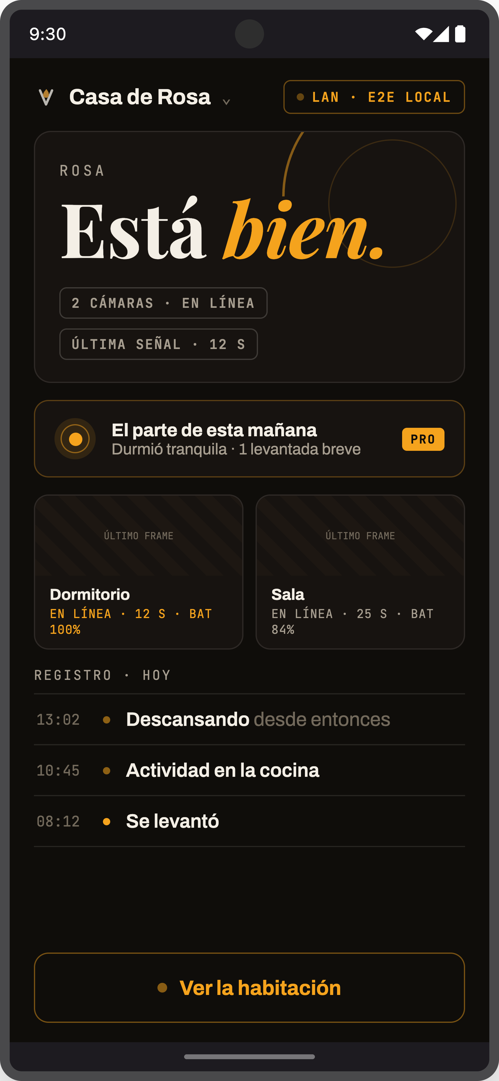 El home de la Familia: «Está bien», estado de las cámaras y el registro del día.